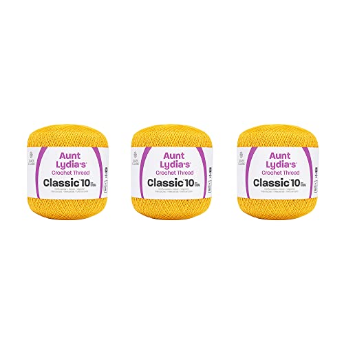 Aunt Lydia’s Classic 10 Cotton Crochet Thread, Golden Yellow, 3-Pack