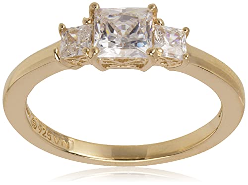 Amazon Essentials Platinum-Plated Sterling Silver Swarovski Zirconia Princess 3 Stone Ring, (previously Amazon Collection)