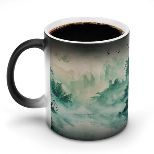 中国風の水墨画マグカップ 変色カップ 水墨画のスタイル 美しい自然の風景 コーヒーカップ 高級 おしゃれ 人気 誕生日プレゼント ギフト 贈り物 彼女 妻 友人 家族 愛する人への素敵なプレゼント バレンタインデー 結婚記念日 プレゼント 350ml