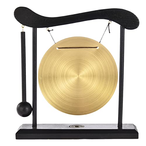 Uwariloy Gongo de mesa do zodíaco chinês - Zen Art Brass Feng Shui Desktop Gongo, Mini Gongo de mesa
