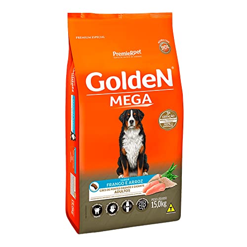 Ração Golden Mega para Cães Adultos de Raças Grandes Sabor Frango e Arroz, 15kg Premier Pet Para Todas Grande Adulto,
