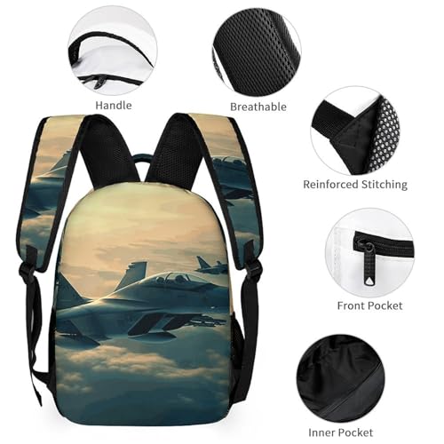 Aircraft Fighter Jets Backpack for Women Men Lightweight Waterproof Backpack Set With Lunch Box Pencil Case Travel Laptop Backpack Casual Daypacks, Style3
