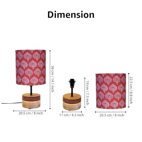 Image of Amazon Basics Phulwari Crimson Table Lamp | Hand-Painted Mango Wood Base with Printed Polyester Shade | E14 Holder | Decorative Night Lamp for Bedroom, Living Room & Study Room | Home Decor Gift