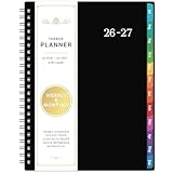 Planner 2026-2027 - Academic Planner 2026-2027, July 2026 - June 2027, 6.3' x 8.4', 26-27 Planner Weekly and Monthly, Colorful Tabs, PP Cover, A5 Thick Paper, Twin-Wire Binding - Black