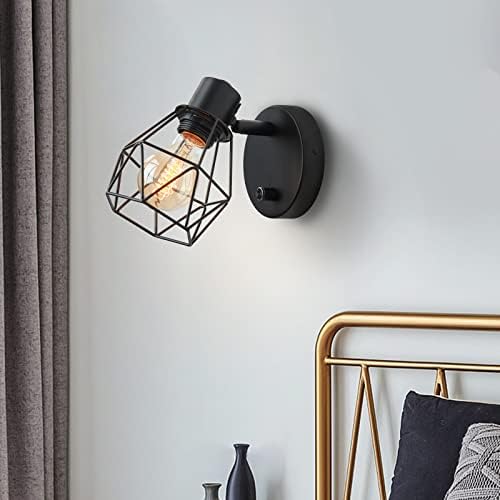 Lightess Wall Lights Industrial Dimmable with Switch Vintage Adjustable Metal Cage Wall Lamp Indoor Black E27 Lamp Holder Wall Sconce for Home Kitchen Living Room Bedroom Restaurant Hallway
