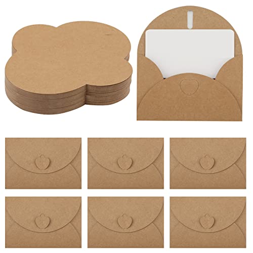 SAVITA 25pcs Mini Envelopes with 25pcs Cards, Heart Closure Envelopes DIY Graffiti Blank Kraft Greeting Cards with Envelopes for Wedding Invitations Christmas Valentine's Day