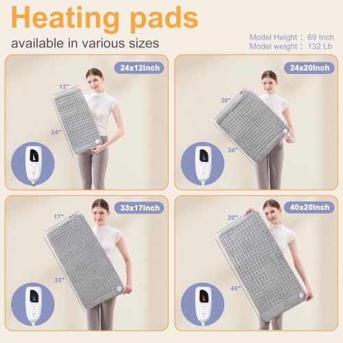 Heating Pad,Heated Blanket,Heating Pad for Back Neck,Silvergray,24x12In
