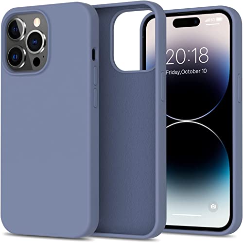 Image of Elzzi Microfiber Candy Case Compatible for iPhone 14 PRO MAX, Shockproof Slim Back Cover Liquid Silicone Case (Lavender Grey)