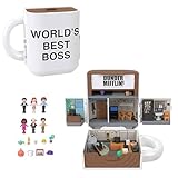 Polly Pocket Coffret The Office avec 6 Figurines de Personnages et 9 Accessoires, Jouet de partenariat à Collectionner, Coffret en Forme de mug, inspiré de la série The Office, JCC19