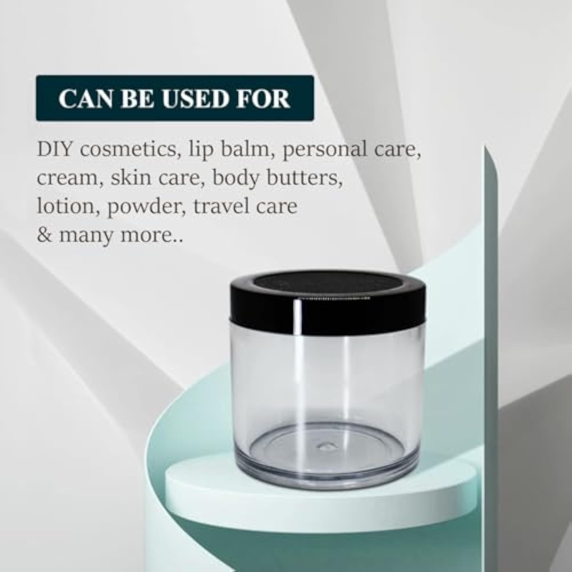 Clear Acrylic Jars with Black Outer Lid, Reusable Cosmetic Containers