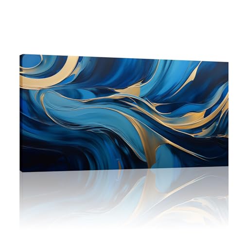 Tableau abstrait bleu foncé pour habiller un grand mur de salon vide