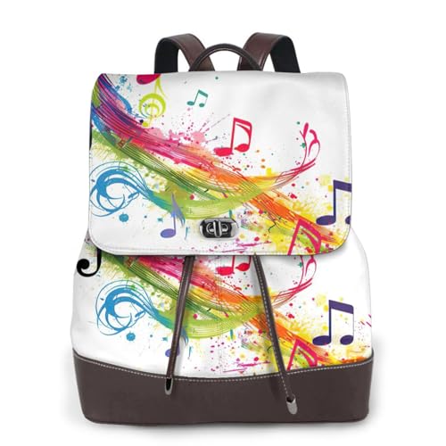 Sac à dos en cuir imprimé notes de musique colorées EdWal pour voyage et travail