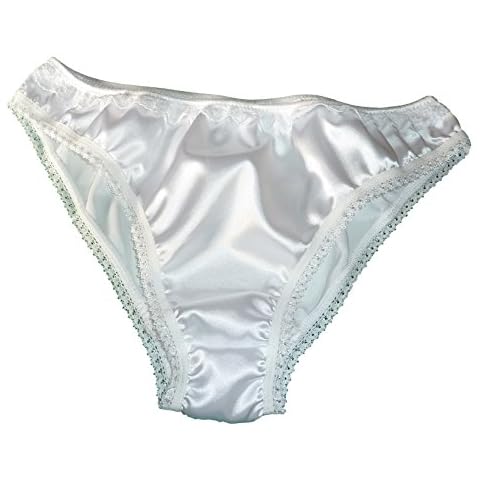 François de Loire Shiny Satin and lace Bikini Briefs Panties Knickers Ivory Sizes XS to XXL (XXL fits Hips 42"/44") Cover