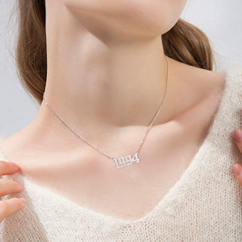 SKQIR Birth Years Necklace,Initial Year Number Pendant Necklace Birthday Gift Charm Friendship Old English Arabic Mumerals Stainless steel Necklace Jewelry for Women Girl3