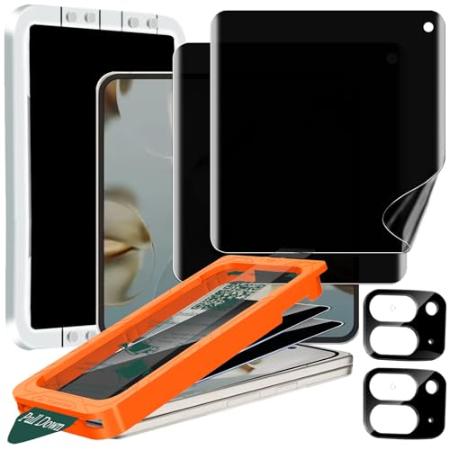 IMBZBK [Auto-Dust Removal] 2 Pack Privacy Screen Protector for Google Pixel 10 Pro Fold, 2 Inside Anti-Spy Film + 2 Front Tempered Glass + 2 Camera Lens Protector Accessories with Installation Frame