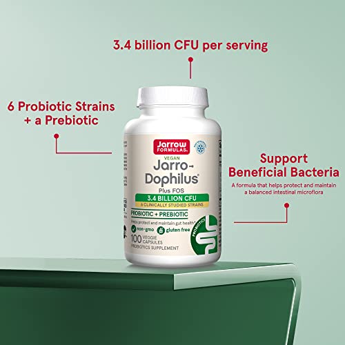Jarrow Formulas Jarro-Dophilus + Fos - 3.4 Billion Cfu Per Serving - Prebiotic & Probiotics Supplement For Immune & Intestine Support - Up To 100 Servings (Veggie Caps) (Packaging May Vary) #TOP4