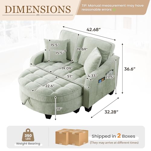 Image of Oversized Chair and A Half, Chenille Tufting Accent Cozy Reading Sofa Chair with Storage Ottoman, Upholstered Loveseat Chaise Lounge Sofa with Adjustable Back for Living Room, Office, Sunroom,Cyan