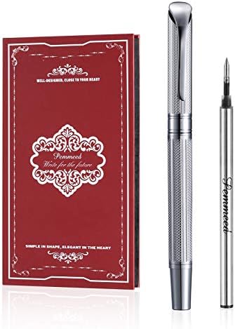 Pemmeed Rollerball Pen Stainless Steel with 23k Gold Trim,Elegant Business Matt Metal Fine Point Gel Ink Rollerball Pens with Gift Box for Men Women G5 (silver)