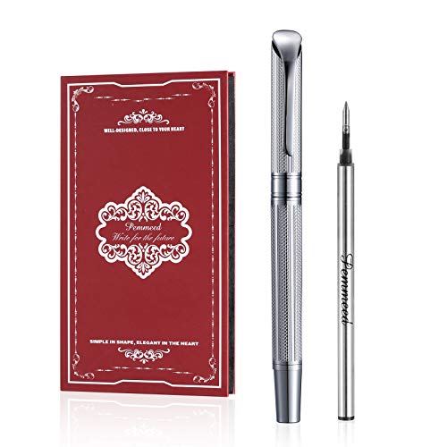 Pemmeed Rollerball Pen Stainless Steel With 23K Gold Trim,Elegant Business Matt Metal Fine Point Gel Ink Rollerball Pens With Gift Box For Men Women G5 (Silver) #TOP1