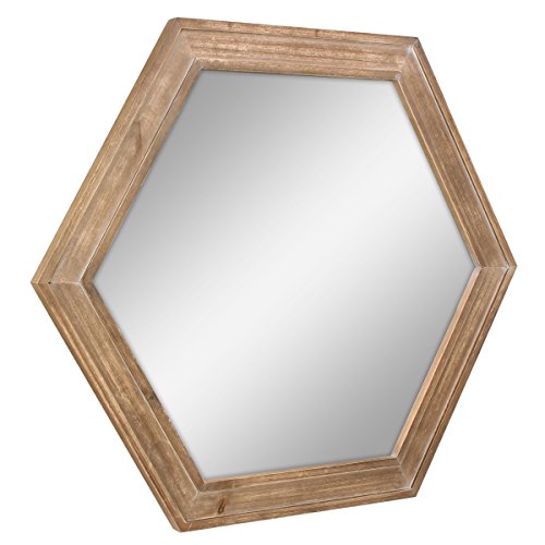 Miroir de salon hexagonal bois rustique décoration murale 61cm - 3