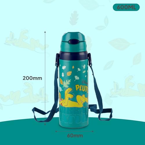 Image of CELLO Kidzbee Autumn 600 Pluto Design Insulated Kids Sipper Water Bottle 600 ml |Food Grade, 3D Touch & Feel Design, BPA Free, Leakproof Easy Press Open Flip Top Cap Insulated Kids Water Bottle