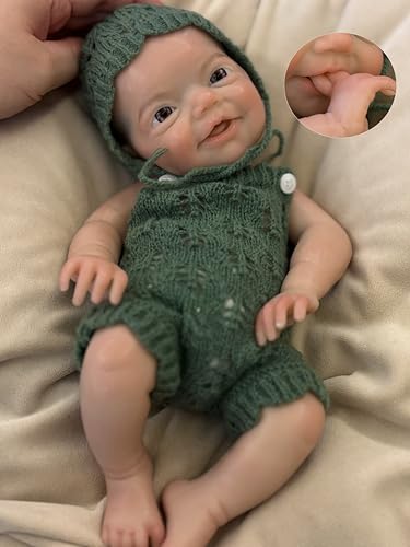 Muñeco bebé silicona realista 33 cm niño abierto boca miniatura 2