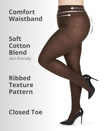 Image of MeMoi Boston Ribbed Cotton Sweater Tights, Warm Opaque Winter Tights