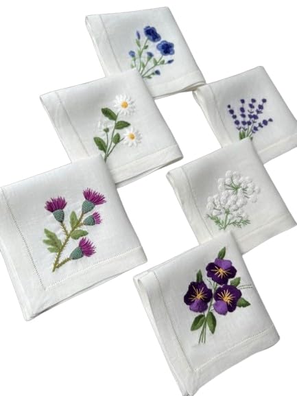 Shree adodhya women hankerchief with flower embroidery, white colour and cotton handkerchief. set of 6.