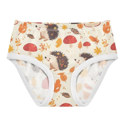 Wusikd Hedgehogs Mushroom Girls' Underwear Cotton Autumn Leaves Girls Briefs Soft Toddler Underwear 2T