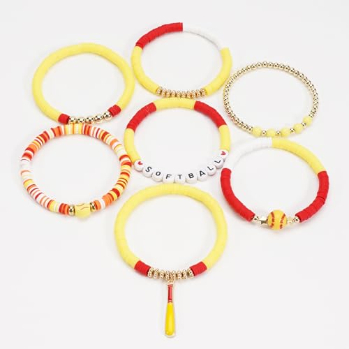 Image of Football Baseball Soccer Beaded Bracelets for Women Stackable Game Day Sports Theme Bracelet