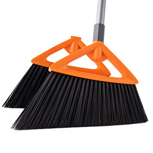 Cleanhome Outdoor Broom For Sweeping With 2 Heads, Commercial Household Heavy-Duty Long Handle Deck Broom, Indoor Kitchen Broom For Garage Courtyard Lobby Sidewalks Office Home School #TOP8