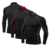 Audoc Compression Shirt Men 3 Pack Long Sleeve Base Layer Tops Workout Mock Neck Quick-Dry Breathable Athletic T Shirts