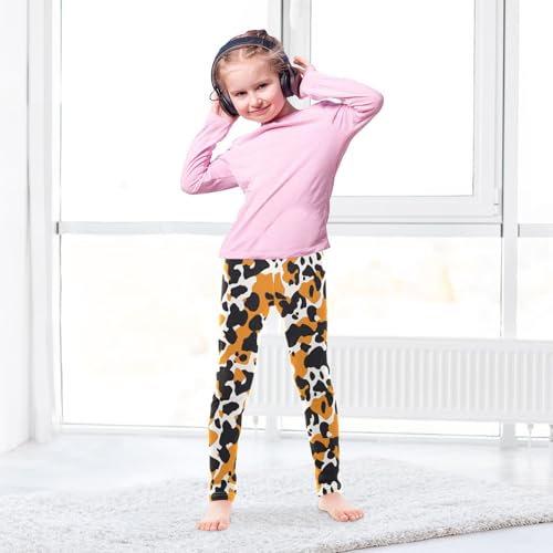Orange Black Cow Skin Print Girls Casual Leggings for Kids Printed Long Pant Bottoms Stretch and Soft4