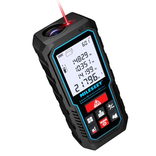 Laser Measure Device, MiLESEEY 229ft Digital Laser Tape Measure with Upgrade Electronic Angle Sensor, 2mm Accuracy, Area Measurement,Volume and Pythagoras, 2' LCD Backlit,Mute, Battery Included