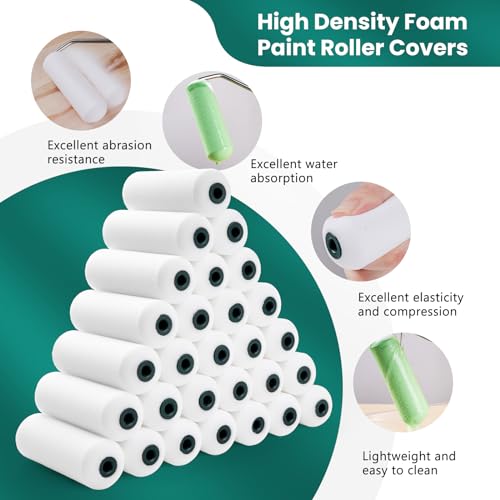 CoatPro Twools Foam Paint Roller, 28 Pack, 4 Inch Small Paint Roller Kit with High-Density Foam Paint Roller Covers, Mini Paint Rollers for Painting Walls, Home Painting Supplies