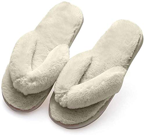 Flip Flop Slippers Fuzzy Fluffy Faux Fur House SPA Cute Open Toe Slippers for Women Girl/Women8-8.5 Men7-7.5 White