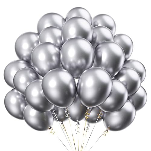 50 Pièces 12 Pouces Ballon Argenté Métalliques,Ballons Baudruche chromé Argenté Ballon hélium de Haute Qualité pour Fêtes
