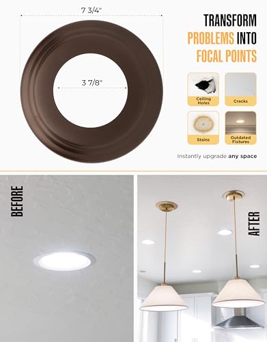 The Can Converter R56 Recessed Can Light Conversion Kit w/ 7"¾ Beveled Ceiling Medallion - Home Improvement for 5" & 6" Cans, Ceiling Fan & Light Fixture Converter Kit, UL Certified, Oil Rubbed Bronze