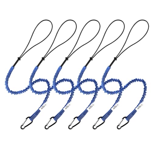 Image of CYSKY 5 Pack Retractable Tool Lanyard with Aluminum Nut Lock Carabiner, Tool Tether Lanyards for Hand Power Tools, Maximum Weight Limit 13.6KG / 30lb (Blue)