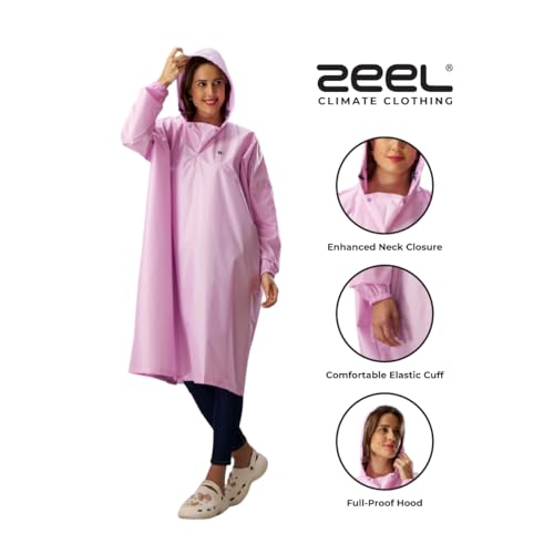 Image of ZEEL Unisex Outdoor Rain Poncho for Adult, Waterproof, Lightweight & Packable, Polyester Pullover Full Sleeves Hooded Rainwear, Raincoat for Camping, Hiking, Travelling (AZ33, Free Size, Lavender)