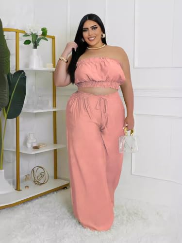 Image of Two Piece Sets for Women Summer Outfits Crop Tops and Wide Leg Pants Sets Sexy Jumpsuits Vacation Outfits with Pockets