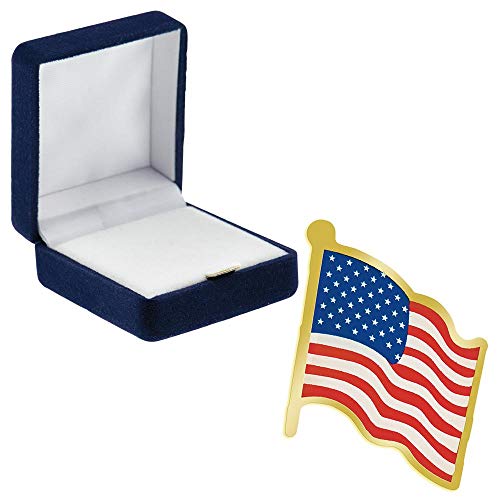 Crown Awards American Flag Gold Pins, American Flag Gold Pin with Blue Velvet Presentation Case, 100 Pack, Prime