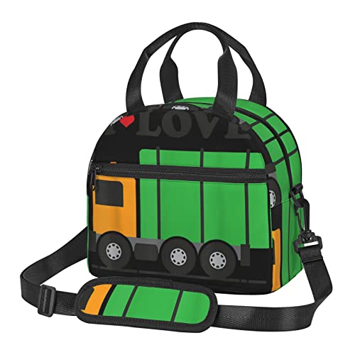 ASEELO Bolsa de almuerzo con correa ajustable para el hombro con texto en inglés 'I Love Garbage Trucks', para picnic y salidas de oficina