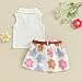 JLKGICF Toddler Girl Summer Outfit Solid Ribbed Knit Tank Tops Floral Print Pleated Mini Skirts with Belt 2Pcs Clothes Set (Colored Flower, 2-3 Years)