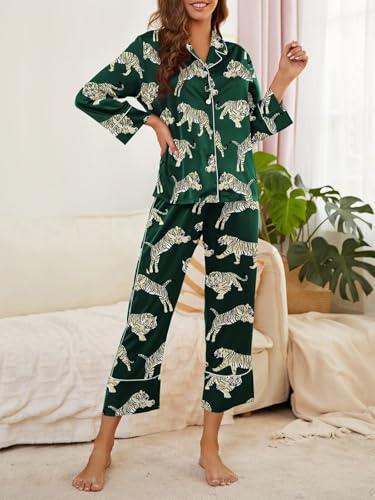 Brosloth Women's Silk Satin Pajamas Pjs Sets Cute Lace Pattern Two Piece Loungewear Set Button Up Pajamas Sleepwear Black3