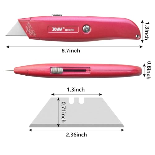 XW Retractable Utility Knife, Aluminum Alloy Box Cutter-2 Pack Red