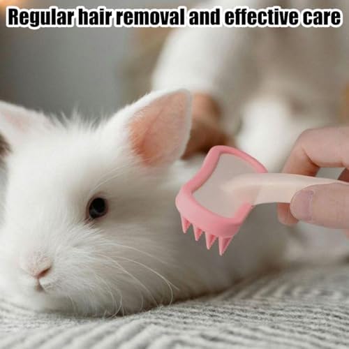 Bunny and Chinchilla Grooming Brush Soft Silicone De-Shedding Bath & Massage Comb for Rabbits Guinea Pigs Small Pets Kittens & Puppies (Pink+Blue) - 4