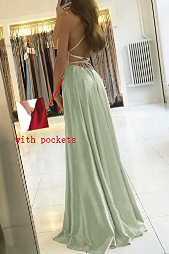 Satin Bridesmaid Dresses for Women 2025 Spaghetti Straps Prom Dress with Slit Long Ball Gowns3