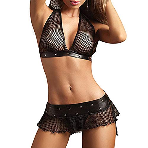 SxyBox Mujer Sexy Conjunto Lencería Ropa Interior de Charol Mini Vestido lencería...