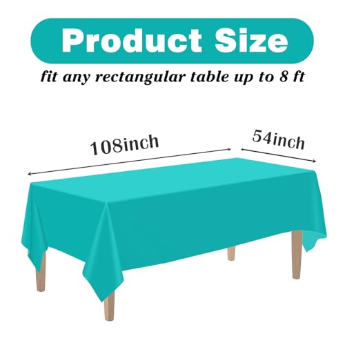 Image of Kopokita 2 Pack Teal Plastic Tablecloths Disposable 54 x 108 Inch